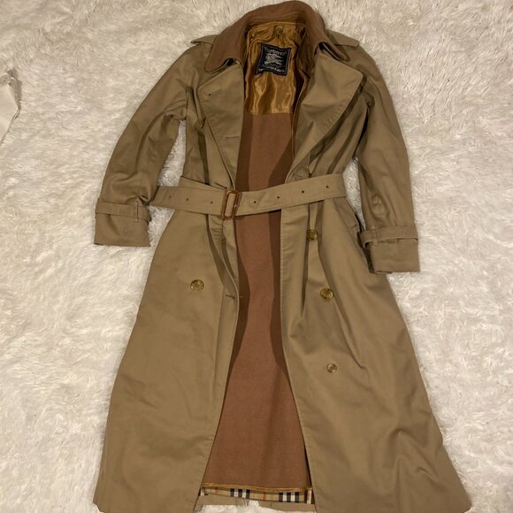 Vintage 90s Burberry Camel Wool Lined Kensington Chelsea Coat Medium Novacheck - Picture 6 of 16